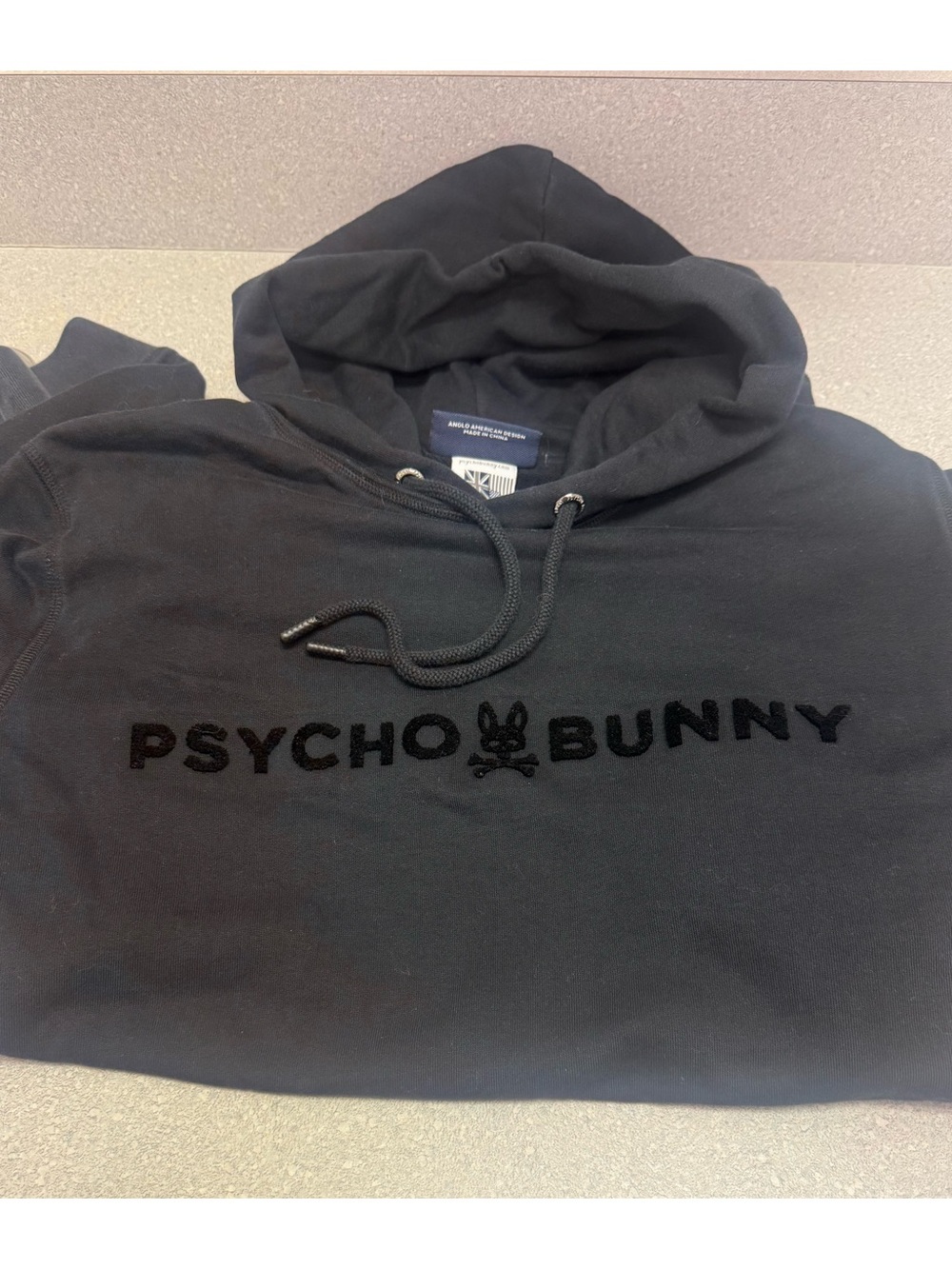 Psycho Bunny Black Pullover Hoodie with Raised Logo